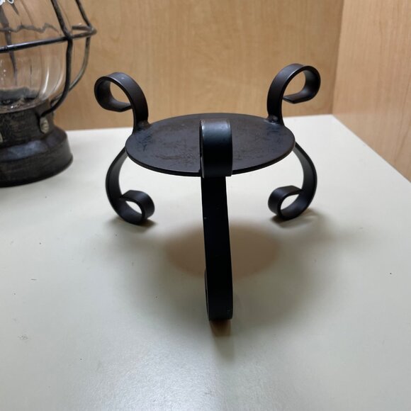 Rare Antique-Style 3 Piece Black Metal & Glass Lantern With Decorative Stand and - Picture 7 of 16